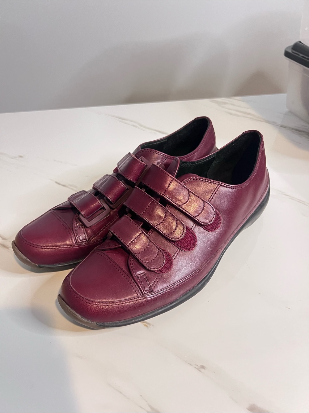 Via Spiga Burgundy Leather Velcro Strap Shoes